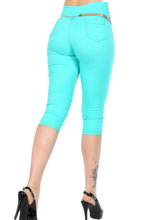 Load image into Gallery viewer, Women&#39;s Mint Green Comfy and Versatile Stretch High-waist Capri Jeggings
