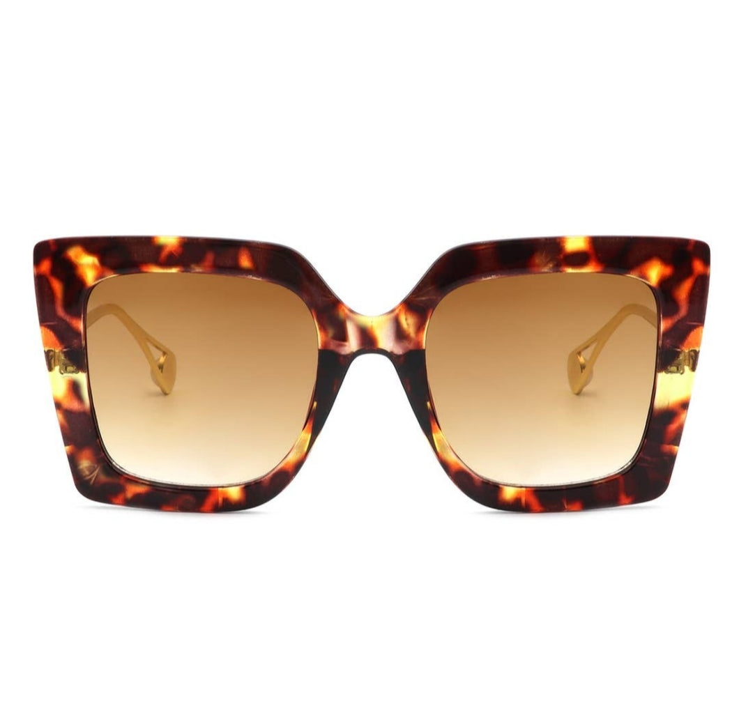Women's Square Oversize Brown Tortoise Retro Fashion Cat Eye Sunglasses by Cramilo Eyewear