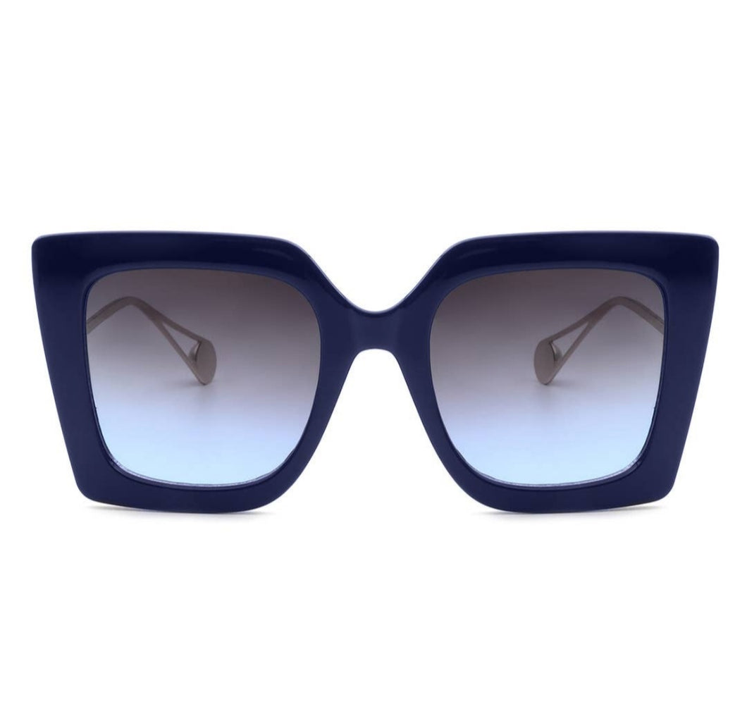 Women's Square Oversize Blue Retro Fashion Cat Eye Sunglasses by Cramilo Eyewear