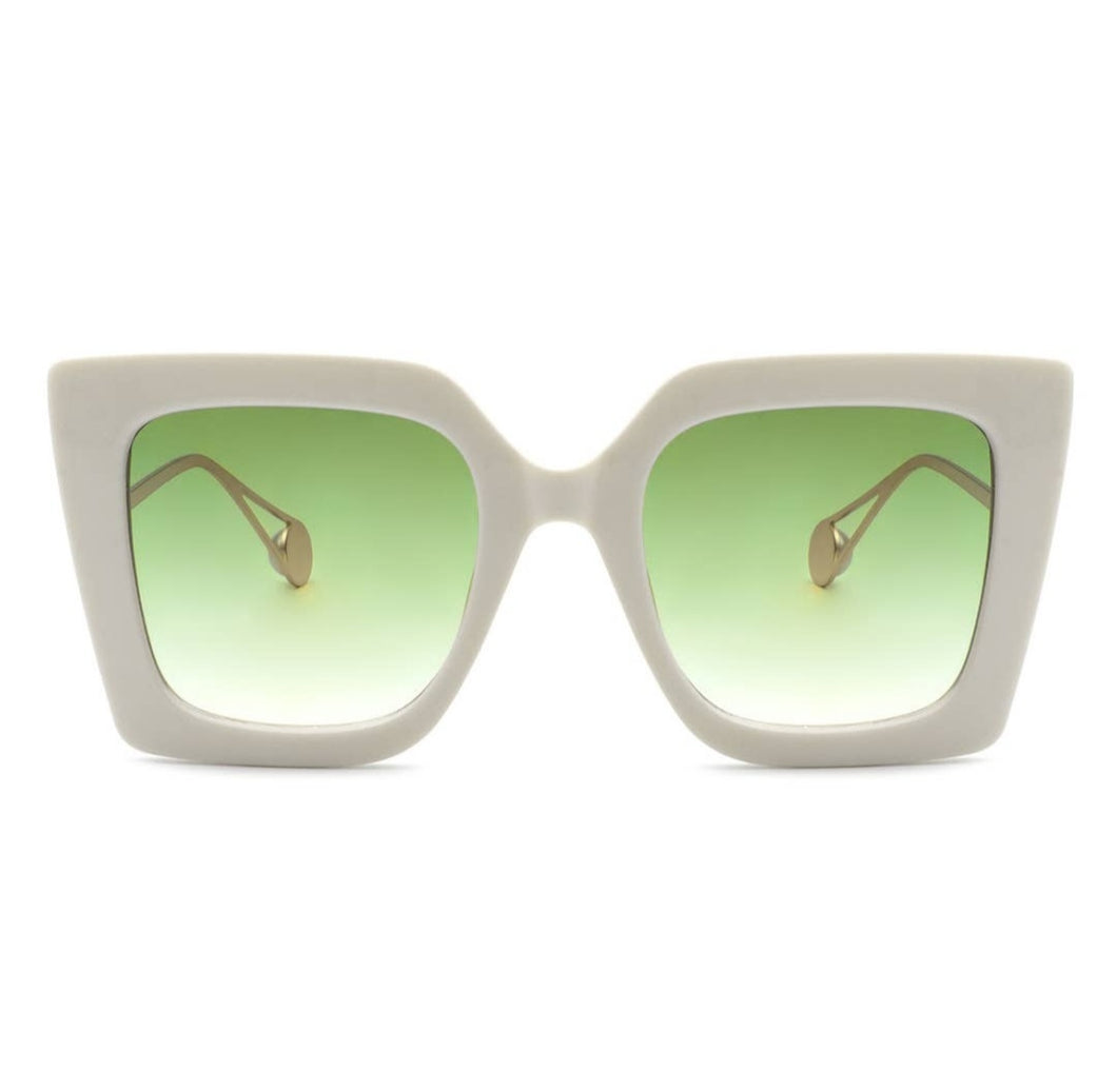 Women's Square Oversize White Retro Fashion Cat Eye Sunglasses by Cramilo Eyewear