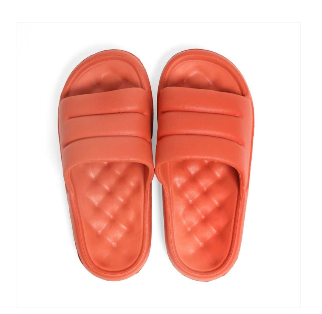 Women's Chunky Flat Sliders in Orange Tangerine- Spa Slider