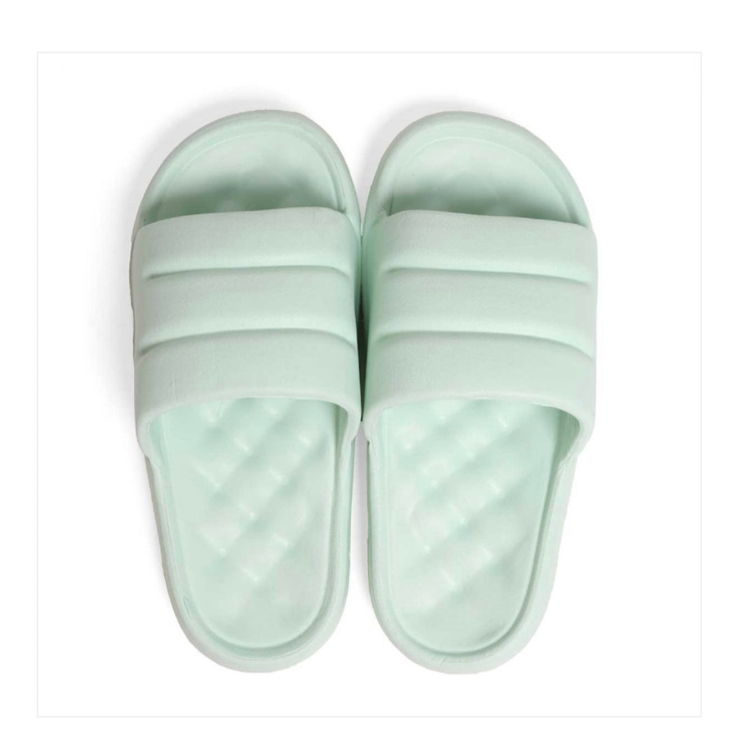 Women's Chunky Flat Slides in Green Tea- Spa Slider