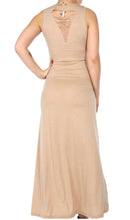 Load image into Gallery viewer, Women&#39;s Sassy Maxi Dress in Neutral Tone Beige and Gray with Slash Detail on Back in Beige or Gray
