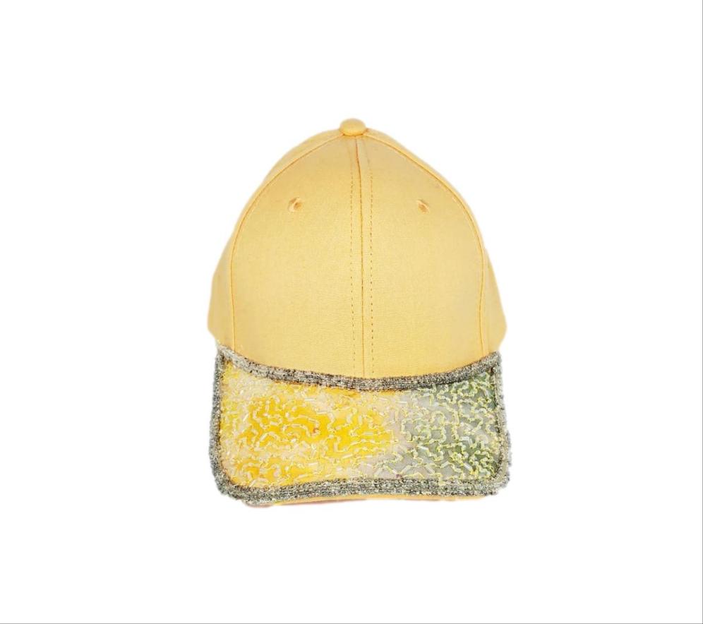 Women's Yellow Beaded Embellished Brim Baseball Hat