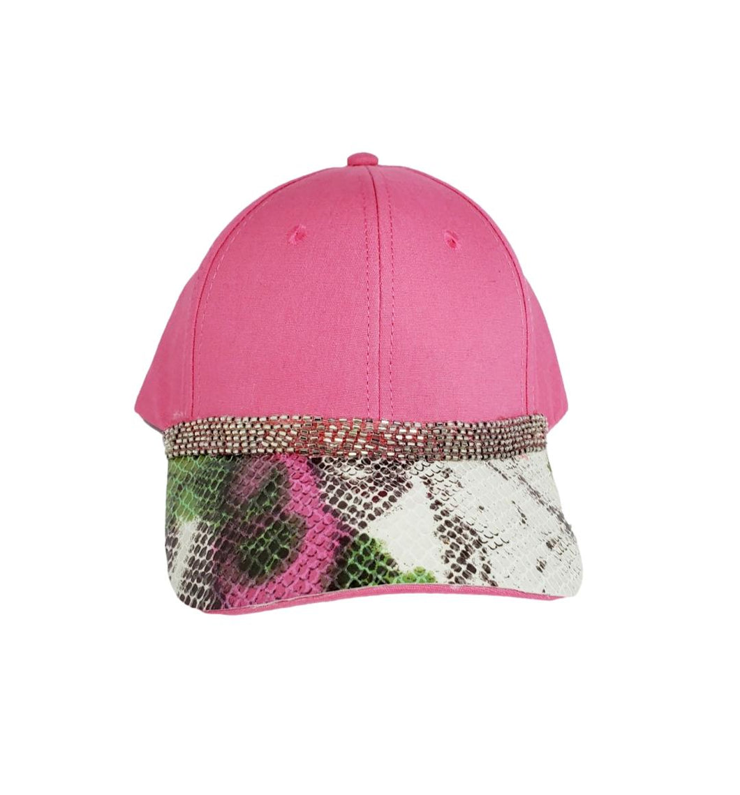 Women's Pink Beaded/Faux Snakeskin Embellished Baseball Hat