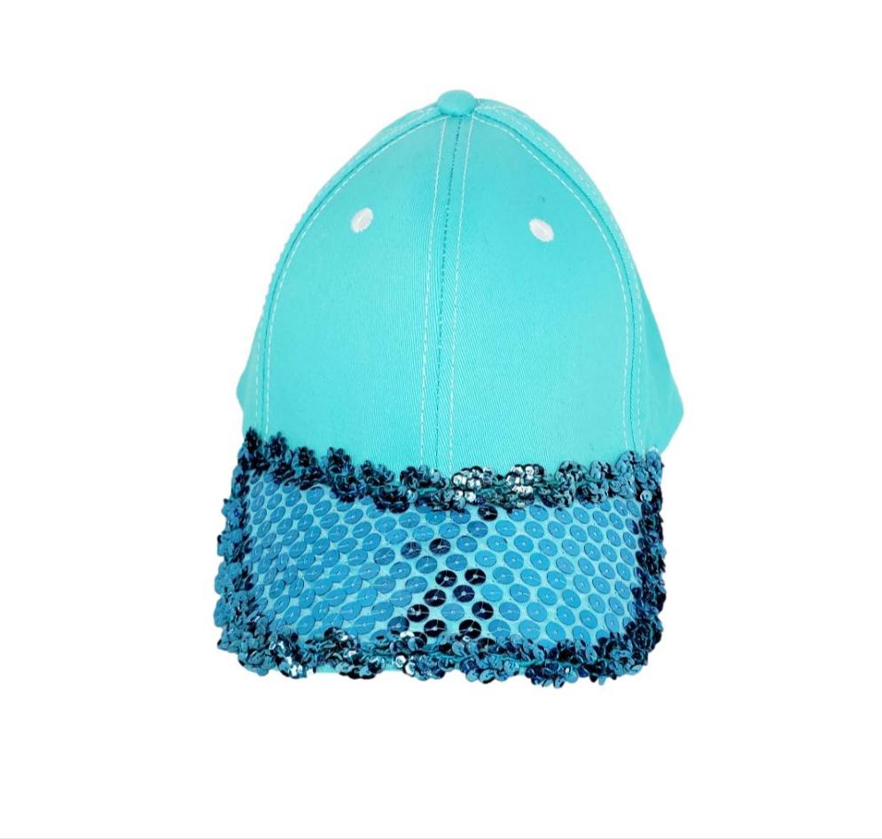 Cyan Sequin Embellished Brim Baseball Hat