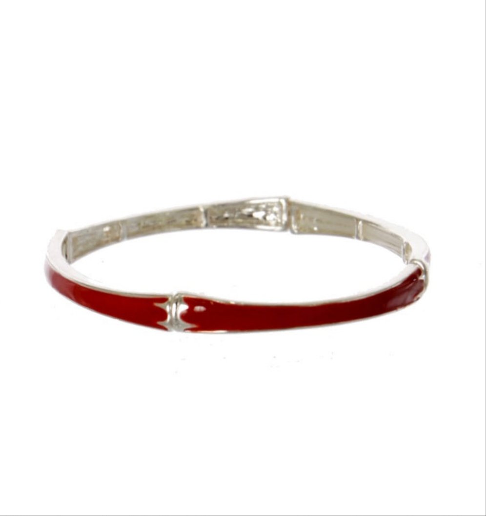 Women's Silver Tone Red Enamel Stackable Stretch Bracelet
