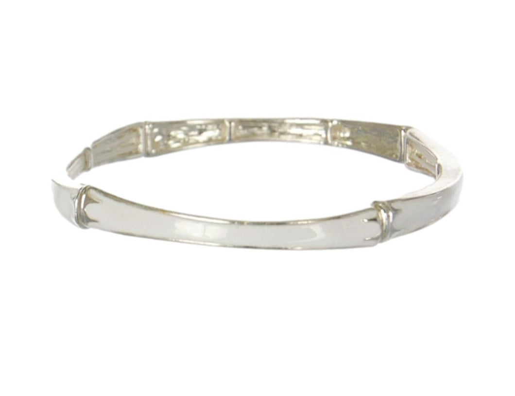 Women's Silver Tone and White Enamel Double Stretch Stackable Bangle Bracelet