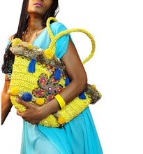 Load image into Gallery viewer, Yellow Embellished Straw Tote Bag
