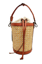 Load image into Gallery viewer, Top Handle Straw/Leather Bucket Handbag
