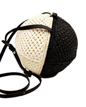 Load image into Gallery viewer, Black/White Ball Shaped Straw Crossbody Handbag

