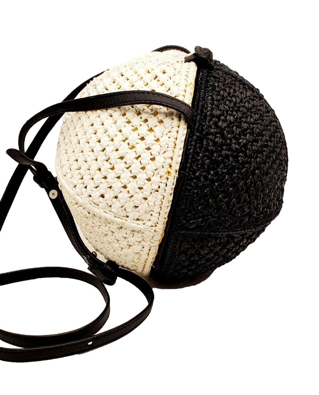 Black/White Ball Shaped Straw Crossbody Handbag
