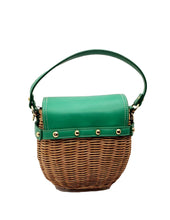 Load image into Gallery viewer, Women&#39;s Green Leather and Straw Top Handle Handbag
