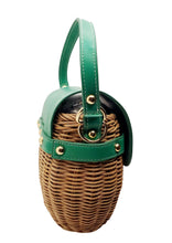 Load image into Gallery viewer, Women&#39;s Green Leather and Straw Top Handle Handbag
