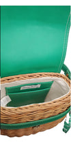 Load image into Gallery viewer, Women&#39;s Green Leather and Straw Top Handle Handbag
