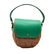 Load image into Gallery viewer, Women&#39;s Green Leather and Straw Top Handle Handbag
