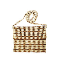 Load image into Gallery viewer, Black and Beige Color Beaded Crossbody Flap Bags with Crossbody Handle
