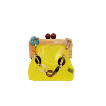 Load image into Gallery viewer, Yellow PVC Chain Handle Handbag with Kiss Lock and Crossbody Strap
