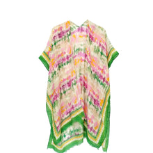 Load image into Gallery viewer, Women&#39;s Green &amp; Pink Water Color Print  Kimono Style Kaftan Cover-up

