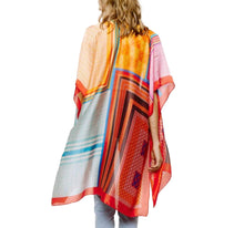 Load image into Gallery viewer, Women&#39;s Red, Blue, Orange Stripe Print Kimono Style Kaftan Cover-up
