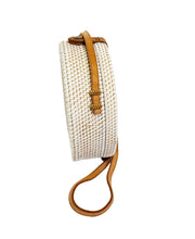 Load image into Gallery viewer, Women&#39;s White Circular Straw Crossbody Bag
