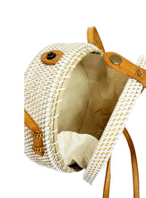 Load image into Gallery viewer, Women&#39;s White Circular Straw Crossbody Bag
