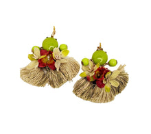 Load image into Gallery viewer, Women&#39;s Green/Beige/Red Handcrafted Earrings with Tassel Fringe
