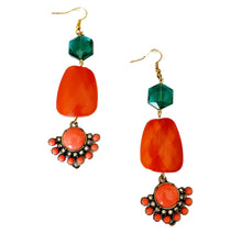 Load image into Gallery viewer, Handcrafted Orange &amp; Green Drop Earrings
