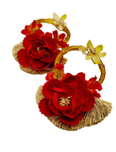 Load image into Gallery viewer, Red Rose and Bamboo Handcrafted Oversize Earrings
