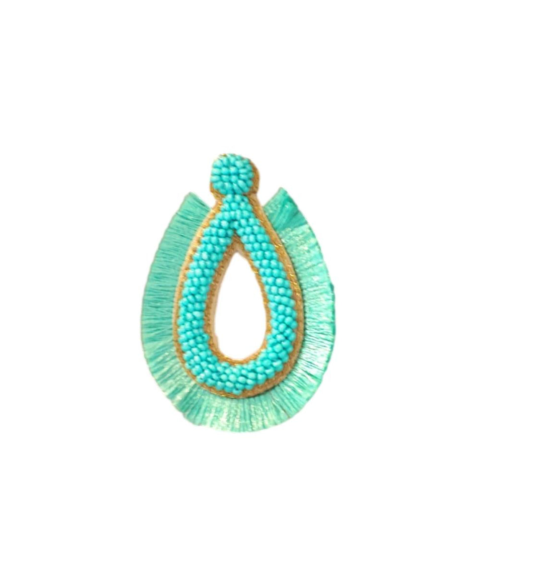 Women's Turquoise Seed Bead and Silk Fringe Earrings