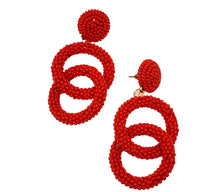 Load image into Gallery viewer, Women&#39;s Double Hoop Red Seed Bead Dangle Drop Earrings
