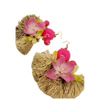 Load image into Gallery viewer, Pink Handcrafted Floral/ Tassel Oversized Earrings
