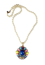 Load image into Gallery viewer, Faux Pearl Necklace With Pastel Colored Jewel Pendant
