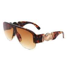 Load image into Gallery viewer, Women&#39;s Classic Retro Half Frame Brown Tortoise/Gold Oversized Aviator Fashion Sunglasses by Cramilo Eyewear
