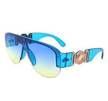 Load image into Gallery viewer, Women&#39;s Classic Half Frame Retro Oversized Blue/Yellow Aviator Fashion Sunglasses by Cramilo Eyewear
