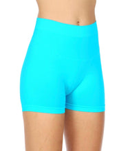 Load image into Gallery viewer, Women&#39;s Turquoise Blue Seamless Stretchy Knit Biker Shorts
