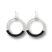 Load image into Gallery viewer, Women&#39;s Eternity Circle Hoop Earrings Wrapped in Black Leather
