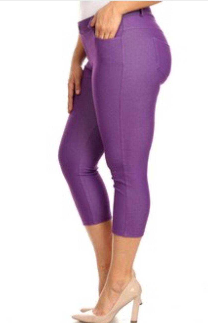 Women's Plus Size Purple 5-Pocket Skinny Capri Jeggings