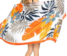 Load image into Gallery viewer, Women&#39;s White &amp; Orange Floral Print Kimono Style Kaftan Cover-up
