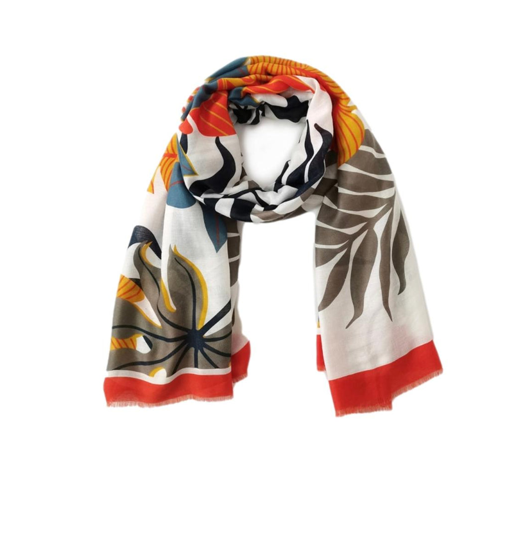 Women's multi-colored Leaf Patterned Printed Scarf