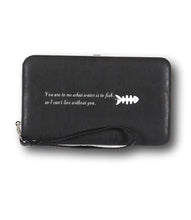 Load image into Gallery viewer, Women&#39;s Black Vegan Clutch Wallet Wristlet/ Cellphone Case
