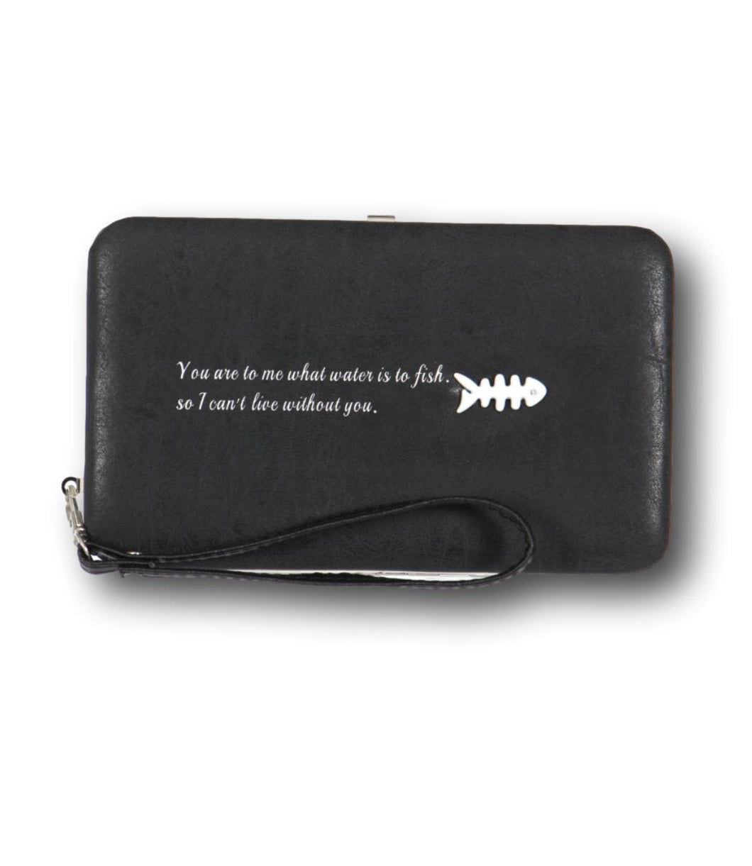 Women's Black Vegan Clutch Wallet Wristlet/ Cellphone Case