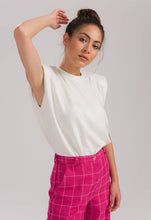 Load image into Gallery viewer, Women&#39;s Cream White Shoulder Pad T-shirt Top
