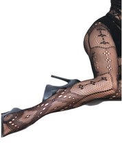 Load image into Gallery viewer, Women&#39;s Black Abstract Design Fishnet Tights, Pantyhose
