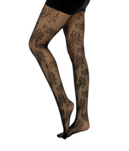 Load image into Gallery viewer, Women&#39;s Black Fishnet Floral Design Tights, Pantyhose
