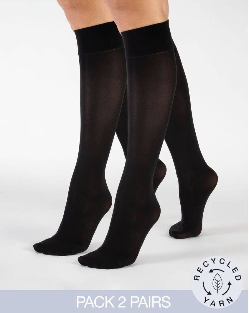 Cette - Black Opaque Knee High Socks 2 Pair Pack Recycled Thread Socks