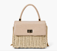 Load image into Gallery viewer, Taupe Brown Briar Faux Croc Straw Crossbody Handbag by Like Dreams
