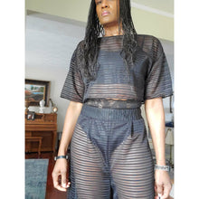 Load image into Gallery viewer, Women&#39;s Black Sheer Striped Crop T-Shirt Top
