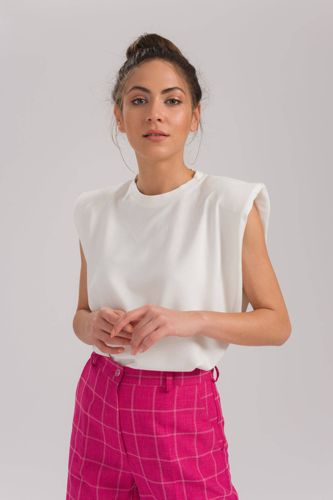 Women's Cream White Shoulder Pad T-shirt Top