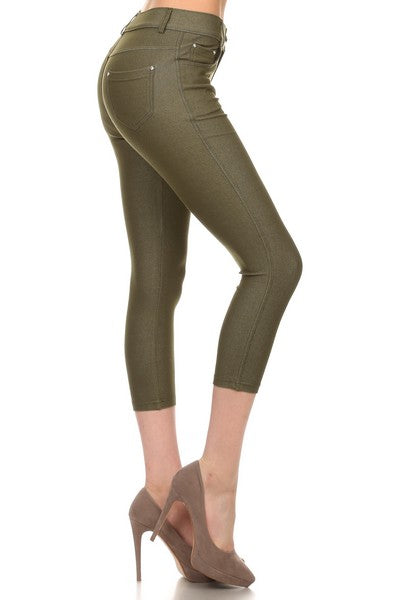 Women's Plus Size Army Green 5-Pocket Skinny Capri Jeggings